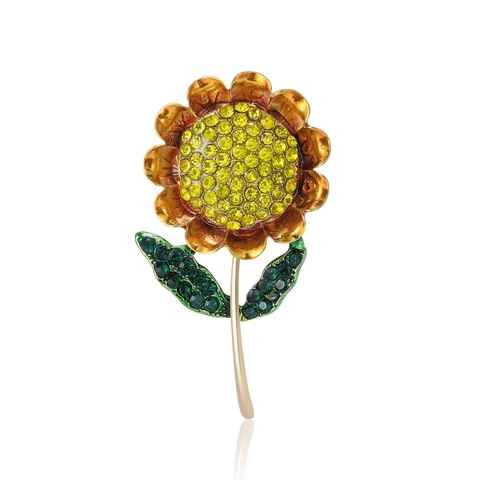 Vintage Legierung Strass Sonnenblume Brosche Für Damen Mode Elegante Sonnenblume Blume Corsage Kleidung Pin Mode Schmuck