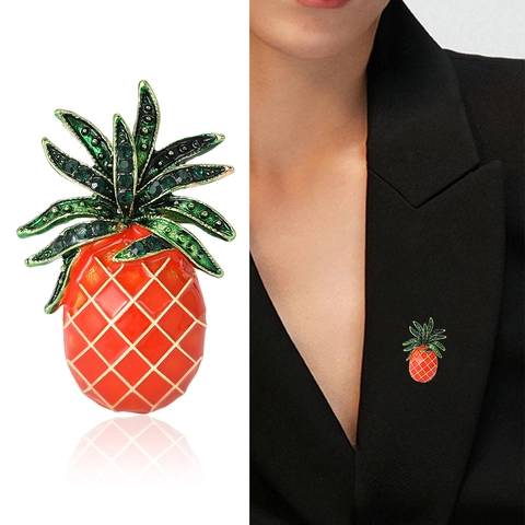 Broche Ananas Mignonne en Alliage Émail Incrustée de Strass Broche de Fruit pour Femmes Style Coréen Bijoux de Mode