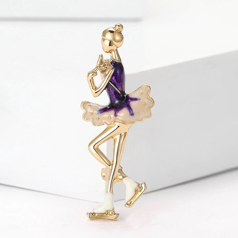 Artistic Gymnastics Girl Enamel Brooch Alloy Figure Skater Pin For Women Elegant Fashion Clothes Accessory Jewelry Gift
