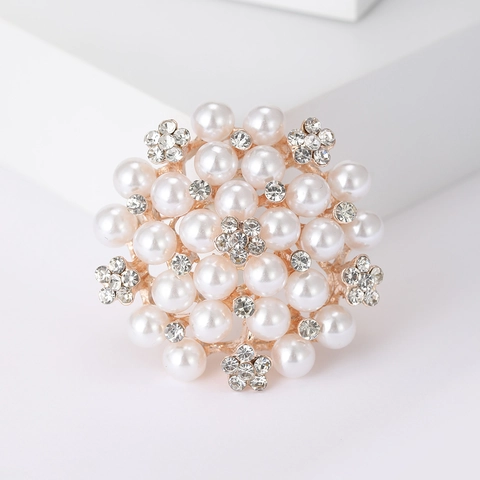 Elegante Broche de Aleación con Forma de Flor y Copo de Nieve Con Perla Artificial Strass para Mujer Joyería Delicada Accesorios para Ropa Regalo