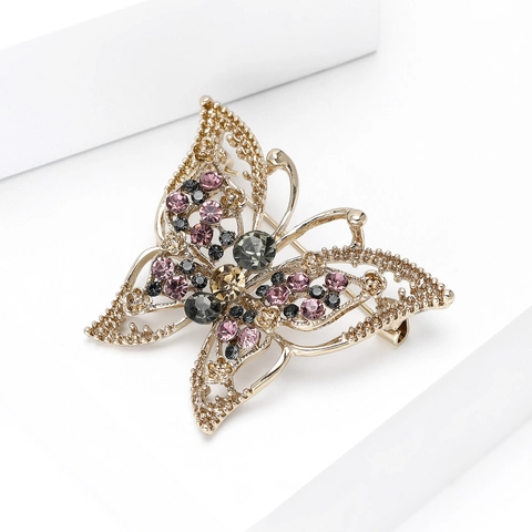 Broche de Mariposa de Aleación Vintage para Mujer Chapado en Oro Hueco Con Diamantes de Imitación Incrustados Joyería de Moda