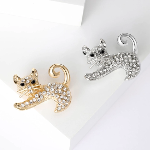 Spilla a Forma di Gattino in Lega in Stile Coreano per Donna Spilla Gatto con Strass Scintillanti per Abiti Cappotti Accessori Decorativi