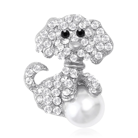 Spilla a Forma di Cane Barboncino alla Moda in Lega con Strass e Perla Artificiale Accessori Gioielli per Uomo e Donna