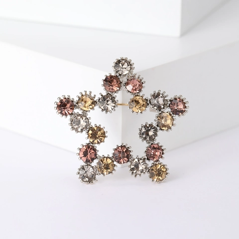 Europese Nieuwe Legering Pentagram Brosche Strass Ingelegd Stervormige Corsage High-end Pak Jurk Accessoires Sjaalgesp Vrouwen