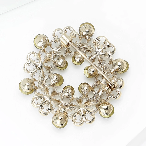 Vintage Alloy Floral Wreath Brooch For Women High Grade Suit Snowflake Corsage Scarf Buckle Colorful Rhinestone Jewelry
