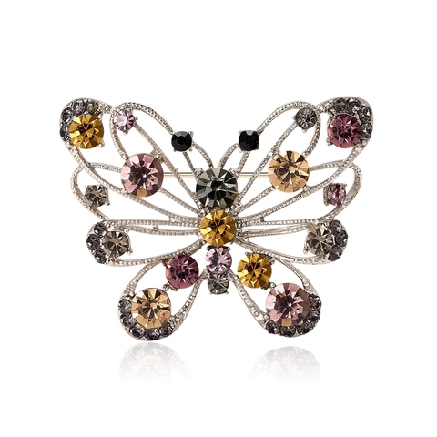Broche de Mariposa de Aleación Vintage con Diamantes de Imitación de Colores para Mujer Accesorios de Vestir de Traje de Alta Gama