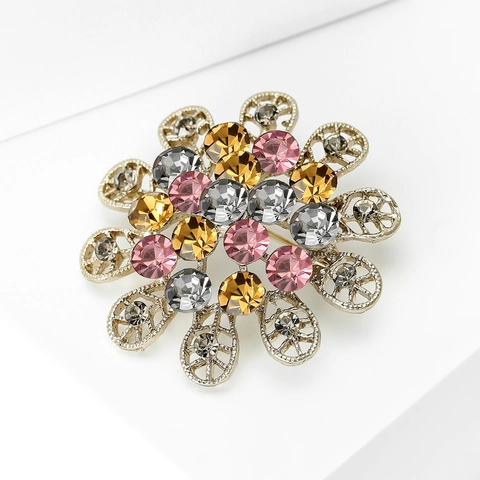 Spilla a Fiocco di Neve Vintage in Lega Con Strass a Forma di Fiore Per Donna Banchetto Festa Fibbia per Sciarpa Gioielli