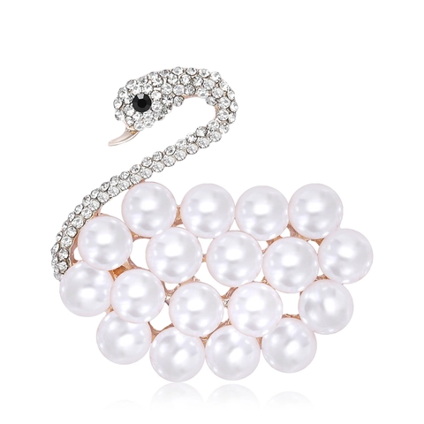 Broche Cygne en Alliage avec Perles Artificielles et Strass Elégante Broche Animal Luxe Léger pour Femme Pull Echarpe Bijoux Décoratifs