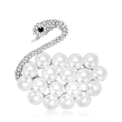 Broche Cygne en Alliage avec Perles Artificielles et Strass Elégante Broche Animal Luxe Léger pour Femme Pull Echarpe Bijoux Décoratifs