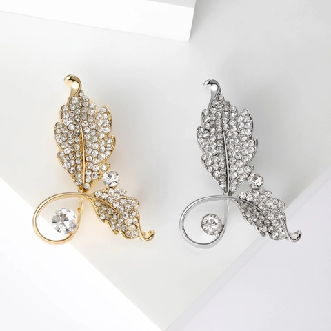 Elegante Spilla a Foglia in Lega Con Strass E Decorazione in Perle Artificiali Corsage Pianta di Moda Per Donna Matrimonio Banchetto