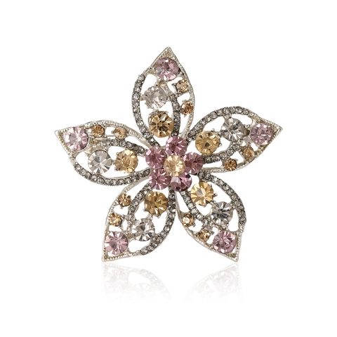 Elegante Spilla a Fiore in Lega con Strass per Donna Squisita Spilla Floreale Vintage Traforata per Cappotto Completo Gioielli da Festa