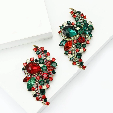 Spilla a Fiore in Lega Vintage con Strass per Donna Spilla a Grappolo di Foglie in Vetro Cristallo Colorato Accessorio di Gioielleria