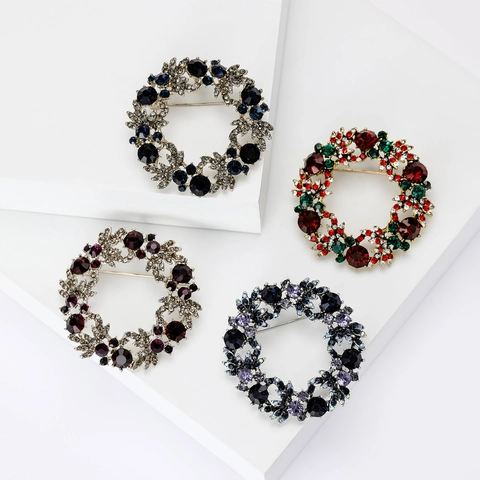Broche de Guirnalda de Navidad de Aleación con Diamantes de Imitación Vintage Elegante Alfiler de Flores para Mujer Joyería de Fiesta