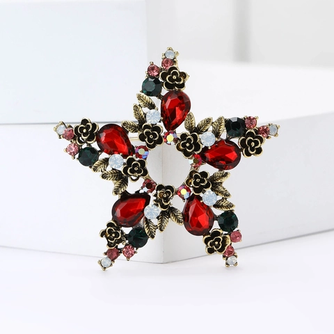 Spilla Vintage in Lega con Strass a Stella a Cinque Punte Cristallo Multicolore Floreale Spilla per Abiti Cappotti Donna Gioielli Regalo