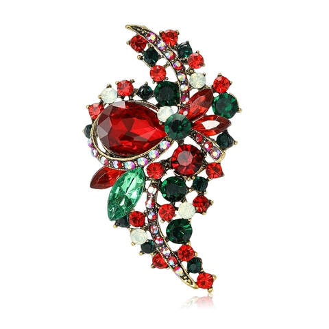 Spilla a Fiore in Lega Vintage con Strass per Donna Spilla a Grappolo di Foglie in Vetro Cristallo Colorato Accessorio di Gioielleria