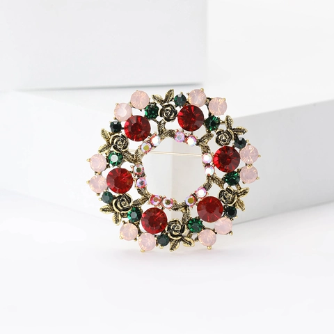 Spilla a Ghirlanda di Fiori in Lega Vintage per Donna Squisita Spilla a Rosa con Strass per Scialle Abito Gioielli di Moda