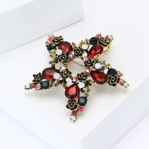 Spilla Vintage in Lega con Strass a Stella a Cinque Punte Cristallo Multicolore Floreale Spilla per Abiti Cappotti Donna Gioielli Regalo