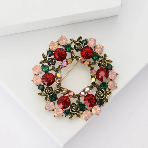 Spilla a Ghirlanda di Fiori in Lega Vintage per Donna Squisita Spilla a Rosa con Strass per Scialle Abito Gioielli di Moda