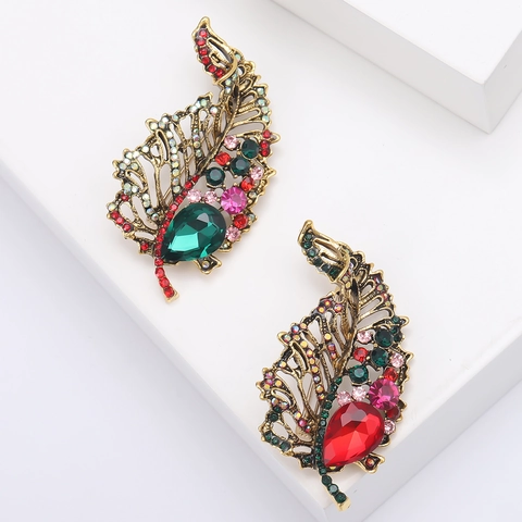 Broche de Hoja de Aleación Vintage Calado Con Diamantes de Imitación de Colores para Mujer Accesorio de Ramillete Bohemio