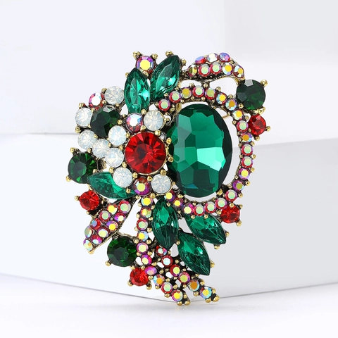 Vintage Alloy Flower Brooch For Women Luxurious Rhinestone Inlaid Hollow Out Floral Breastpin Suit Accessory Jewelry