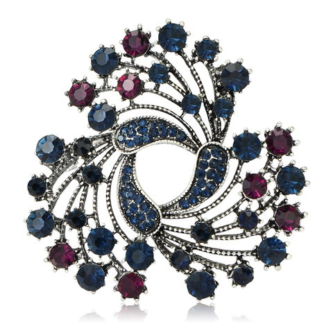 Broche Ronde Vintage en Plume de Paon et Strass pour Femmes Plqué Or Argent Antique Cristal Bijoux Cadeau de Noël