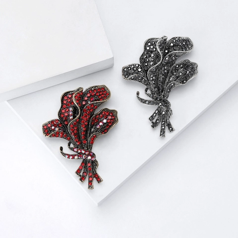 Vintage Alloy Rhinestone Orchid Bouquet Brooch Elegant Retro Flower Corsage Jewelry Pin For Women Accessory
