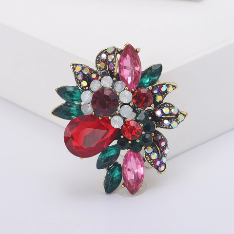 Spilla in Lega Vintage a Forma di Fiore con Strass Colorati Spilla Floreale Traforata per Gioielli da Donna Festa