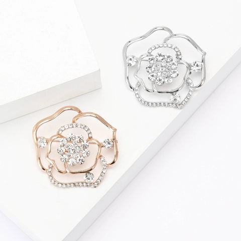Mode Koreanischer Stil Hohl Legierung Strass Rose Blume Brosche Pin Für Damen Elegante Bankett Party Schmuck Zubehör