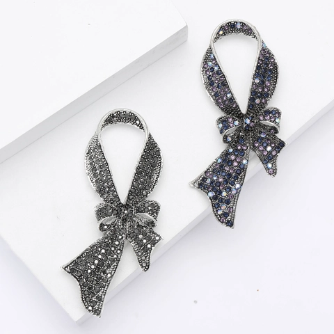 Luxury Alloy Rhinestone Bow Brooch Elegant Ribbon Pin Decoration For Women Clothing Wedding Party Fashion Jewelry Gift