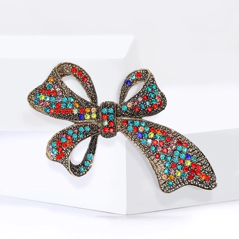 Vintage Strik Brosche Voor Dames Heren Legering Ingelegd Met Strass Elegant Retro Kleding Sieraden Accessoires Banket Cadeau