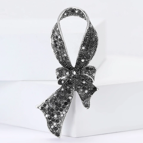 Luxury Alloy Rhinestone Bow Brooch Elegant Ribbon Pin Decoration For Women Clothing Wedding Party Fashion Jewelry Gift