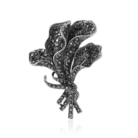 Vintage Alloy Rhinestone Orchid Bouquet Brooch Elegant Retro Flower Corsage Jewelry Pin For Women Accessory
