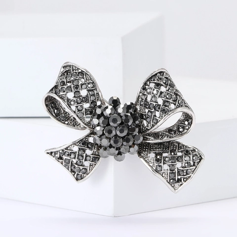 Luxus Legierung Strass Schleife Brosche Für Damen Antiksilber Schleife Brosche Pin Mode Schmuck Damen Bekleidung Dekoration