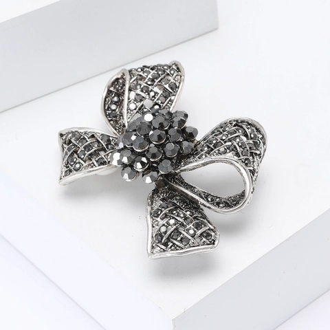 Luxus Legierung Strass Schleife Brosche Für Damen Antiksilber Schleife Brosche Pin Mode Schmuck Damen Bekleidung Dekoration
