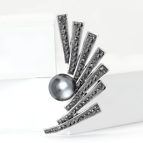Vintage Waffenschwarz Legierung Blume Brosche Mit Künstliche Perle Und Strass Elegante Florale Brustnadel Für Damen Mode Schmuck