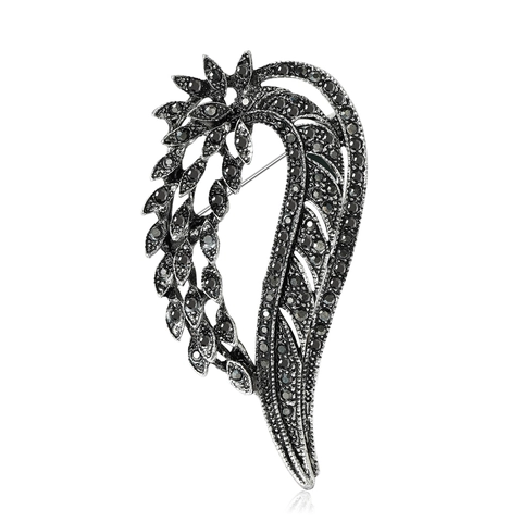Broche Vintage de Aleación Floral con Diamantes de Imitación para Mujer Elegante Pluma Hoja Pin de Ramillete Joyería para Boda
