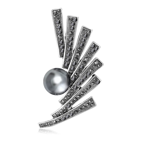 Vintage Waffenschwarz Legierung Blume Brosche Mit Künstliche Perle Und Strass Elegante Florale Brustnadel Für Damen Mode Schmuck