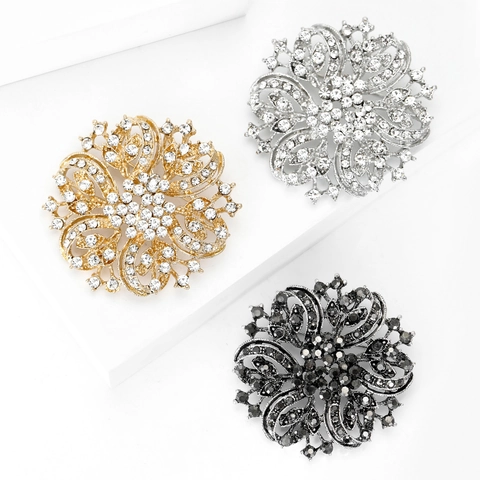 Spilla a Fiore in Lega di Strass Vintage di Lusso da Donna Elegante Motivo Floreale con Cristalli Intarsiati Accessori per Gioielli da Banchetto