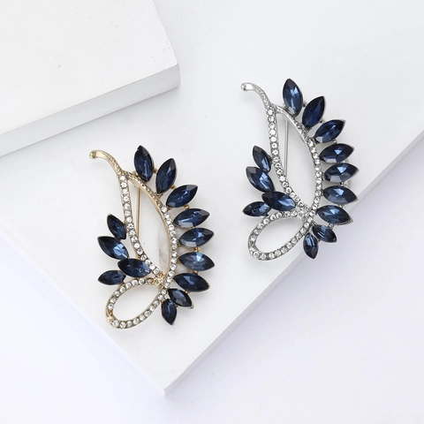 Spilla Foglia in Lega Vintage Con Cristallo Blu Notte Strass Raffinata Spilla di Moda per Donna Gioielli per Cappotto di Abito