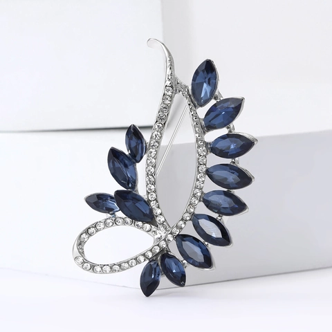 Spilla Foglia in Lega Vintage Con Cristallo Blu Notte Strass Raffinata Spilla di Moda per Donna Gioielli per Cappotto di Abito