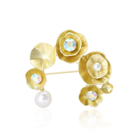 Matte Alloy Floral Brooch Pin With Colorful Rhinestone And Artificial Pearl Embellishments Retro Coat Accessory For Women Fashion Jewelry