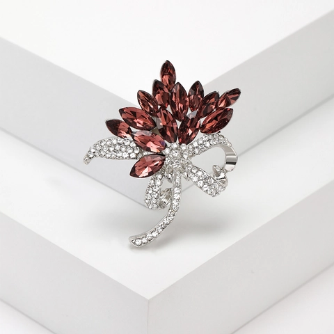 Broche de Flor de Vidrio de Cristal de Aleación Vintage Con Diamantes de Imitación Elegante Lazo Floral Gema para Mujer