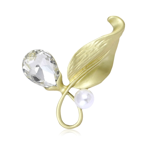 Vintage Matt Legierung Blatt Brosche Für Damen Elegante Strass Künstliche Perle Anstecknadel Blumen Bekleidungszubehör Schmuck