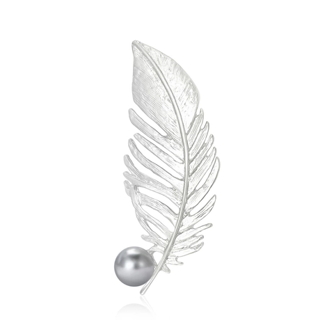 Elegante Spilla a Forma di Piuma in Lega Con Perla Artificiale Oro Argento Opaco Spilla di Moda per Decorazione Abbigliamento Donna
