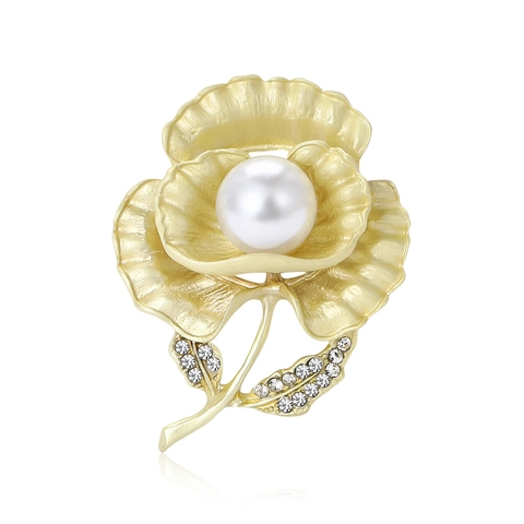Eleganter Stiefmütterchen Blumen Brosche Für Damen Legierung Matt Gold Silber Plattiert Künstliche Perle Strass Anstecknadel Vintage Schmuck