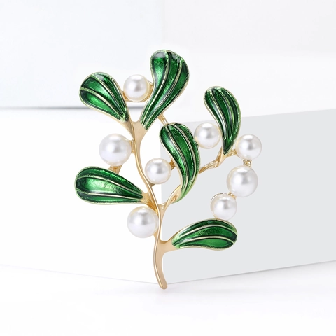 Elegante Legering Planten Tak Broche Met Emaille Bladeren En Imitatie Parels Verguld Natuur Geïnspireerd Corsage Voor Vrouwen Pak Accessoires