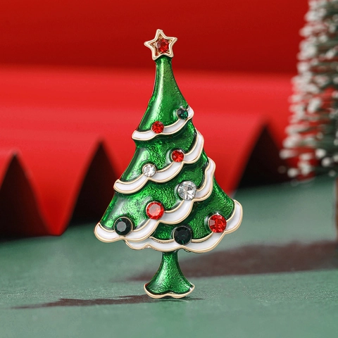 Alloy Christmas Tree Brooch With Colorful Rhinestones And Enamel Drip Oil Festive Holiday Party Jewelry For Women Accessory