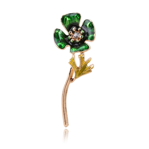 Elegante Spilla a Fiore in Lega di Smalto Verde per Donna Vintage Placcata in Oro Strass Pianta Spilla da Bavero per Abito Matrimonio Gioielli