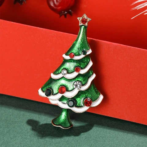 Alloy Christmas Tree Brooch With Colorful Rhinestones And Enamel Drip Oil Festive Holiday Party Jewelry For Women Accessory