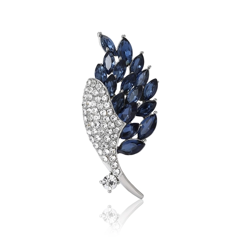 Elegante Spilla a Forma di Fiore in Lega con Strass Piuma Incastonata con Gemme Blu Scuro Spilla Vintage per Donna Gioielli